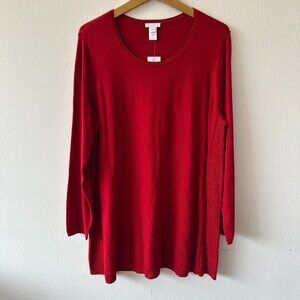 J. Jill Red Tunic Sweater Womens XL Scoop Neck NWT Pullover Knit Holiday